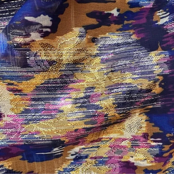 Mango One-Shoulder Fitted Blue, Purple and Gold Party Blouse - Picture 11 of 11